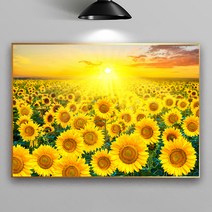 화색갤러리 풍수그림 아침햇살 가로 해바라기 그림 액자, 골드무광A3(29.7cmx42cm)