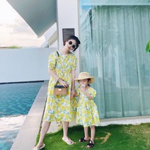 패밀리룩 아빠랑아들 돌사진 백일 돌촬영 성장앨범 가족 단체 패밀리룩 엄마랑딸 시밀러룩, 엄마 M사이즈 [권장 체중 110-135], 노란색