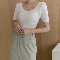 나인 (T-6140)데일리 슬림 스쿱넥 니트
