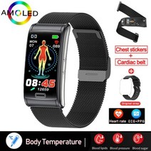 2020 새로운 ECG PPG 혈압 심장 박동 모니터 건강 스마트 워치 스포츠 피트니스 트래커 Smartwatch, Black mesh belt 1