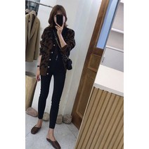 봄가을 루즈 레오파드 아트생유 스웨터 코트 여 니트 카디건
