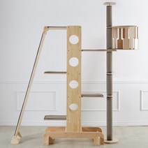 브리스캣 원목캣타워 O타입 (천장 알루미늄폴+하우스+5단보드) 캣타워, CO-I-브라운