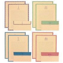 마음담아 예쁜 감성 동물 꽃 크라프트 편지지 봉투 세트 편지지 32p + 편지봉투 16p 2세트, 20.Bon voyage 4종 2세트