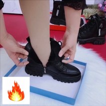 양털 패딩 신발 슬리퍼 털슬리퍼 발목 부츠 여성용 영국 스타일 블랙 레이스 업 라운드