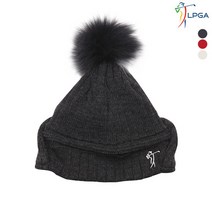 [LPGA골프웨어] 여성 투톤 FUR 방울 포인트 귀달이 비니 (L184AP, 단품