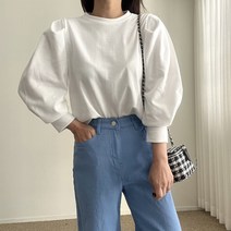 에이치스 어깨핏 예쁜 절개 퍼프티 7부 무지 블라우스