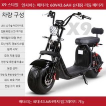 리튬 배터리 할리 전기 자동차 큰 바퀴 넓은 타이어 페달 자전거 이륜 성인 작업 스쿠터 전동, 10. X9 모델 분리 가능 43.6A, 60V