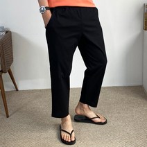 [M~XL] 구스마켓 남성용 여름 린넨 스판 크롭 밴딩 세미와이드 팬츠