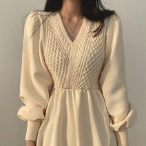 [랜덤플레이]꽈배기 니트 허리 슬림 미디 원피스