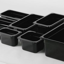 블랙 PC 바트 플라스틱 밧드 모음 업소용 냉장고정리용기 사각 반찬통 밧트 뚜껑, 1/1(FULL)사이즈 527 x 324mm, 세로슬라이드