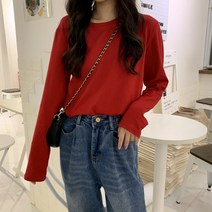 라운드넥긴팔티 작은 키 150 코디 겨울 가을 베이스 타입 솔리드 무지 와이드 루즈핏 상의 여성 1015327900