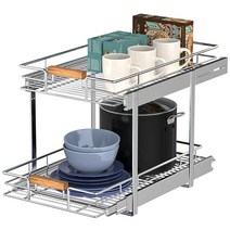 Mount Walker 개별 풀아웃 캐비닛 정리함(너비 27.9cm(11인치) x 깊이 53.3cm(21인치)) 2단 와이어 바스켓 슬라이드 아웃 선반 보관함 주방 베이스 캐비