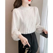 레이스 셔링 긴팔 블라우스