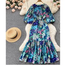 벌룬소매롱원피스 데이트룩 여행룩 꽃주름치마