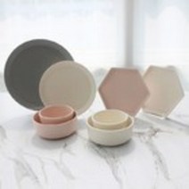 쓰임 마리벨 베르 2인 홈식기세트 8p, 블루밍그레이,크림화이트,코지핑크, 공기 2p + 대접 2p + 육각접시 중 2p + 원형접시 대 + 소, 1세트