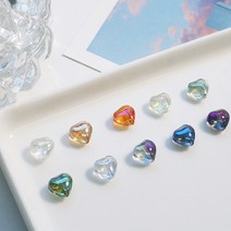 [6개]관통형 8mm 글래스하트 팬던트 10종 3-21 비즈악세사리 목걸이 팔찌 만들기, 오로라화이트