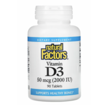 네츄럴 네추럴 팩터스 비타민 D3 콜레칼시페롤 50mcg(2 000IU) 90정 3개월치 빠른직구, 1개