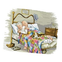 스탬프 크로스 스티치 키트 패턴 자수 키트 - 오래된 부부 14 계산 44x36cm, 코튼, 다색