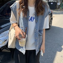 봄가을 청 데님 조끼 베스트 레트데님 A11