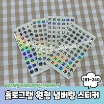 홀로그램 원형 181-240 번호 넘버링스티커 숫자스티커 번호스티커 홀로그램스티커 원형스티커, 단품, 단품