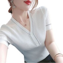 1+1 V넥 여성 반팔니트티 화이트 그린 블루 엘로우 F154916
