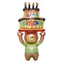 케이크를 든 곰돌이 생일파티 풍선 테디베어 홈 파티 그라보 스페셜딜리버리팩 1.5m