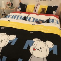 더블침대 이불커버 인싸템 얼룩말무늬 워싱 면 4종 흑백 심플 이인용 침대용품 기숙사 쓰리 피스이다 3215256024, 폭력 심볼미키 ljf