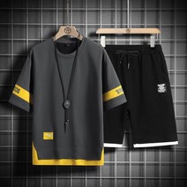 여름 새로운 망 세트 힙합 패션 Tracksuit 티셔츠와 반바지 두 조각 세트 남자 패치 워크 색상 Streetwear 복장 세트