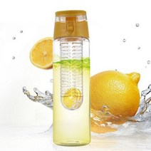 조롱박 800 ML 휴대용 과일 주입기 물병 스포츠 레몬 주스 병 플립 뚜껑 주방 테이블 캠핑 여행 야외132630, YELLOW, YELLOW