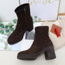 가보시 앵클 통굽 스웨이드 기모 삭스 부츠 8cm