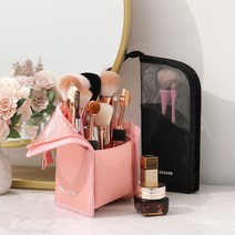 메이크업박스 화장품브러쉬가방 세로 파우치 체크크림