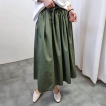 리즈와이 리본 밴딩 플레어 A라인 코튼 면 롱 스커트 (3color)