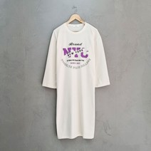 오브치치 루즈핏 여성 간절기 홈웨어 원피스 NYC 프린팅 오버핏 롱원피스 면원피스