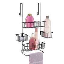 IDesign Metalo 욕실 오버 더 도어 샤워 캐디 샴푸 컨디셔너 비누용 회전 보관 바구니 26.7 x 21 57.8cm(10.5 8.25 22.75인치) 브론즈 3, Matte Black