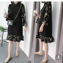 F56080 밑단프릴 원피스 루즈핏 긴팔 플라워배색 소매