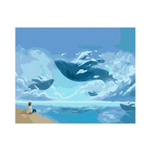 울트라패션 명화그리기 DIY 유화그리기 그림그리기 세트 취미 생일선물, C_고래시리즈_07구름을 넘는 고래떼