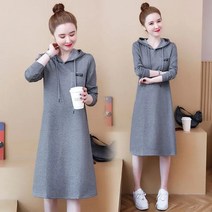 하프기장 캐주얼 후드 원피스 여 2023 봄가을 루즈핏 슬림핏 무드 원피스 긴팔원피스 캐주얼원피스