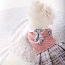 강아지교복 넥타이 조끼 치마 올인원 강아지증명사진, 핑크_L