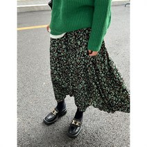 쉬폰롱스커트 여성롱스커트 메쉬 a라인 봄 여름 그린 플로럴