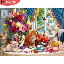 호랑이 그림 액자 풍수 세트 대형 인테리어 huacan 5d diy 다이아몬드 자수 크로스 스티치 판매 고양이 동물 다이아몬드 꽃 라인 석 홈 장식, 전체 정사각형 50x70cm