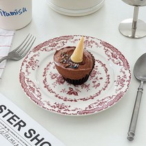 르네 플라워 접시 프랑스 감성 꽃무늬 디저트접시 파스타접시 홈카페 플레이팅접시 빈티지접시 앤틱접시, 레드