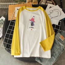 긴팔라운드티셔츠 롱슬리브티 여성 봄가을 트렌드 와이드 루즈핏 이너티셔츠 하라쥬크 BF 키치한 MSCHF 560099916