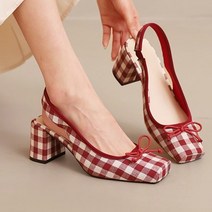 굽 샌들 레트로 스퀘어 메리 제인 펌프스 slingbacks 봄 여름 하이힐 격자 무늬