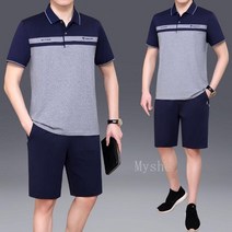 [Myshe]남성 여름 반팔 반바지 세트 운동복 아빠 캐주얼 VF1 S100722