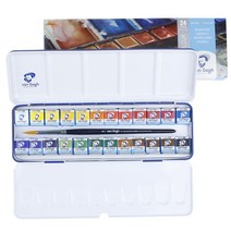 반고흐 수채화 물감 블루 철제 박스 세트 고체 24색, 반 고흐 12색 서브팩가습박스포함 1.5ml