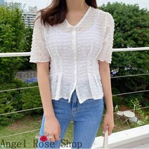 Angel Rose Shop 시어서커 브이넥 블라우스