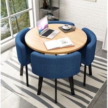 남쪽나무 카페 원탁 테이블 가죽의자 세트 원형 인테리어 4인용 식탁세트 106종, 54:원탁-푸른 색-노란색