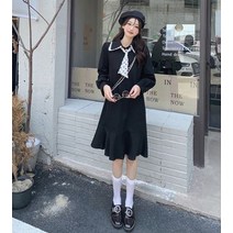 [하나비] 소후트 여성 가을 버튼다운카라 도트 타이 원피스
