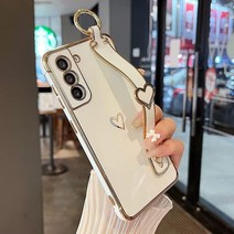 ZTOFERA 삼성 갤럭시 S22 플러스 5G 케이스 킥스탠드 포함 고급스럽고 귀여운 도금 엣지 러브 하트 패턴 손목 스트랩 손가락 홀더 여아용 여성용 부드러운 충격 방지, White, White