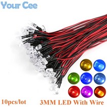 해외 3mm F3 LED 20cm 사전 유선 흰색 빨간색 녹색 파란색 노란색 UV RGB 다이오드 램프 장식 발광 다이오, 7 Color Slow Flash
